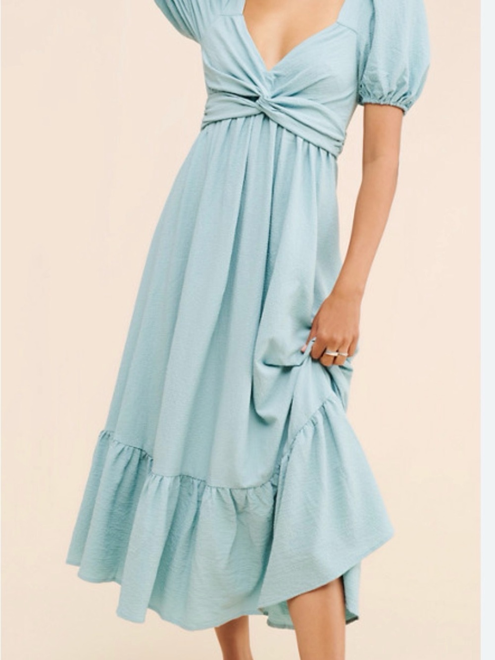 Astr Powder Blue Twist-Front Midi Dress